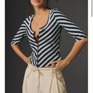 Anthropology Maeve Blue Chevron Zip-up Long Sleeve size XXS fits like a XS/S